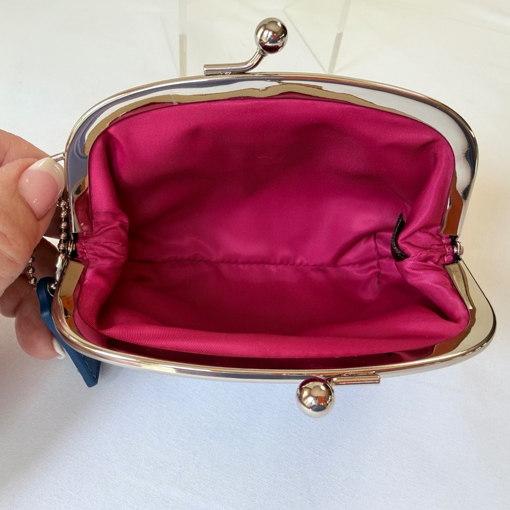 Coach Kisslock Coin Purse Women Small Blue Patent Leather Pouch Wallet - Picture 6 of 10